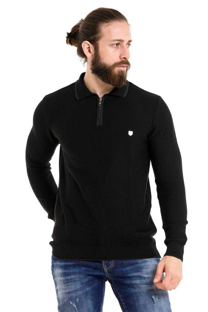 cipo & baxx CP278 Polo Neck Zippered Sweater BLACK