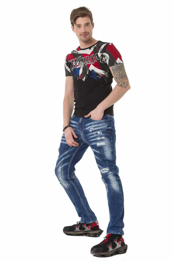 Cipo & Baxx CT683 Flag Printed Men's T-Shirt BLACK