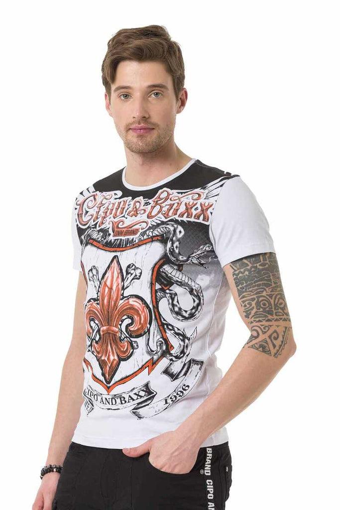 cipo & baxx CT691 Lily Printed Men's T-Shirt WHITE