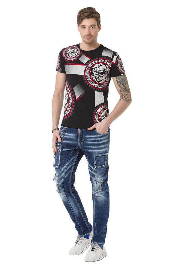 Cipo & Baxx CT692 Flag Patterned T-Shirt BLACK