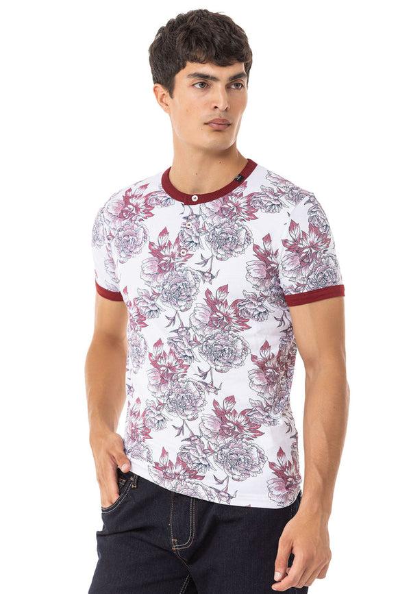 Cipo & Baxx CT707 Floral Printed Men's T-Shirt WHITE