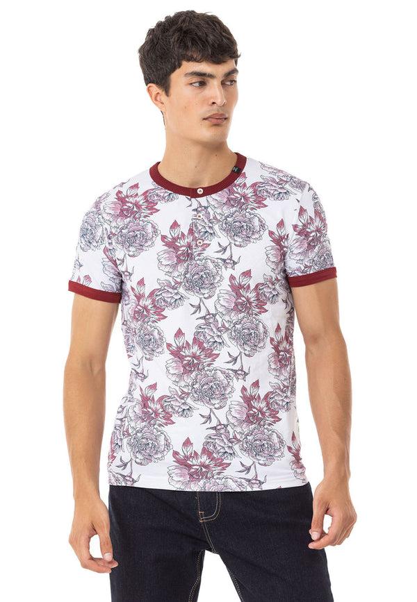 Cipo & Baxx CT707 Floral Printed Men's T-Shirt WHITE