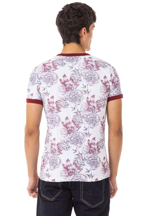Cipo & Baxx CT707 Floral Printed Men's T-Shirt WHITE