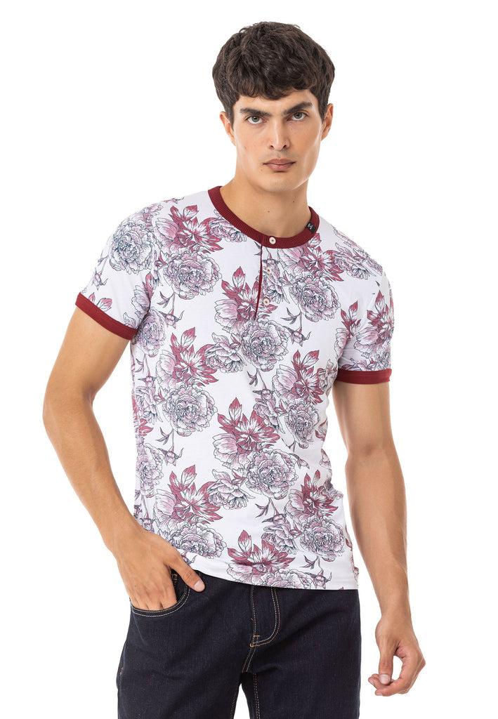 cipo & baxx CT707 Floral Printed Men's T-Shirt WHITE