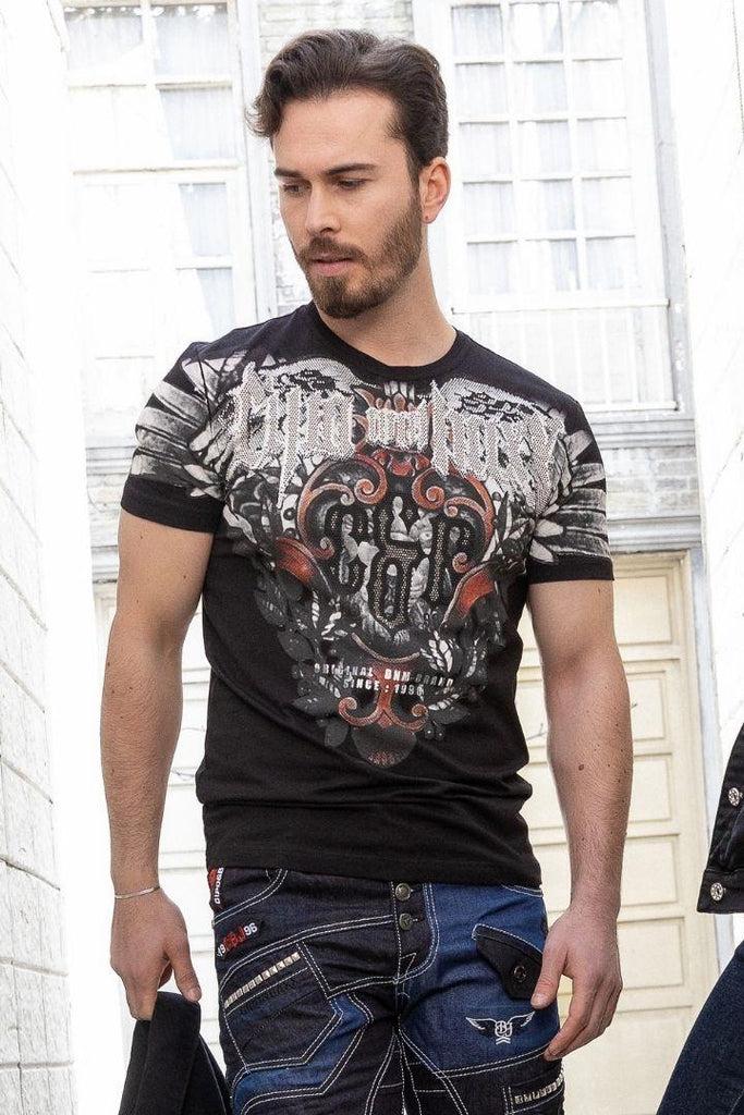 cipo & baxx CT728 Stone Vintage Print T-Shirt BLACK