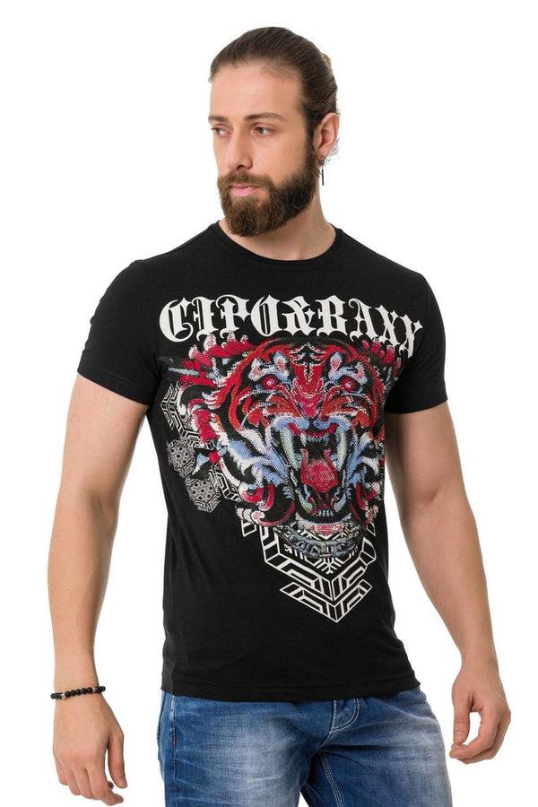Cipo & Baxx CT729 Stoned Tiger Pattern T-Shirt BLACK