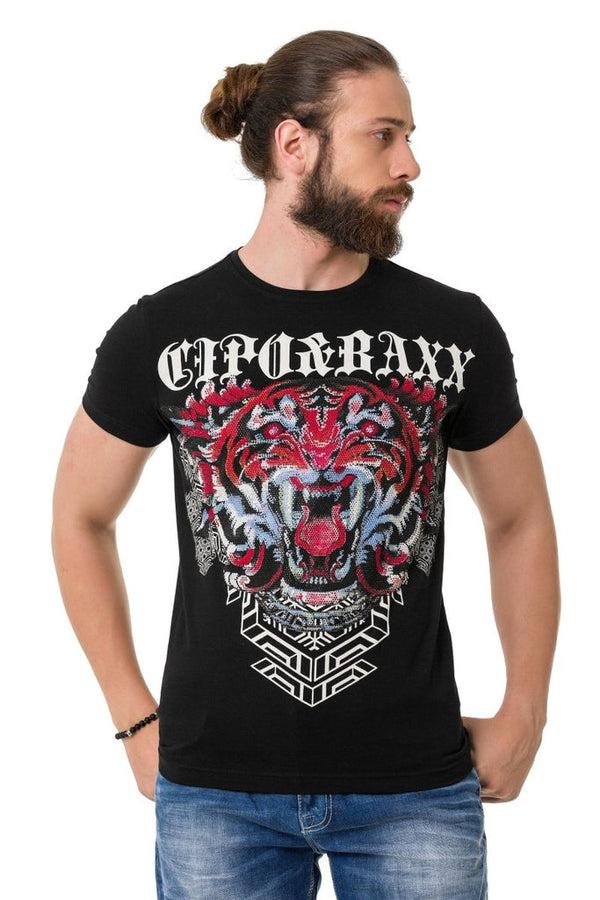 Cipo & Baxx CT729 Stoned Tiger Pattern T-Shirt BLACK
