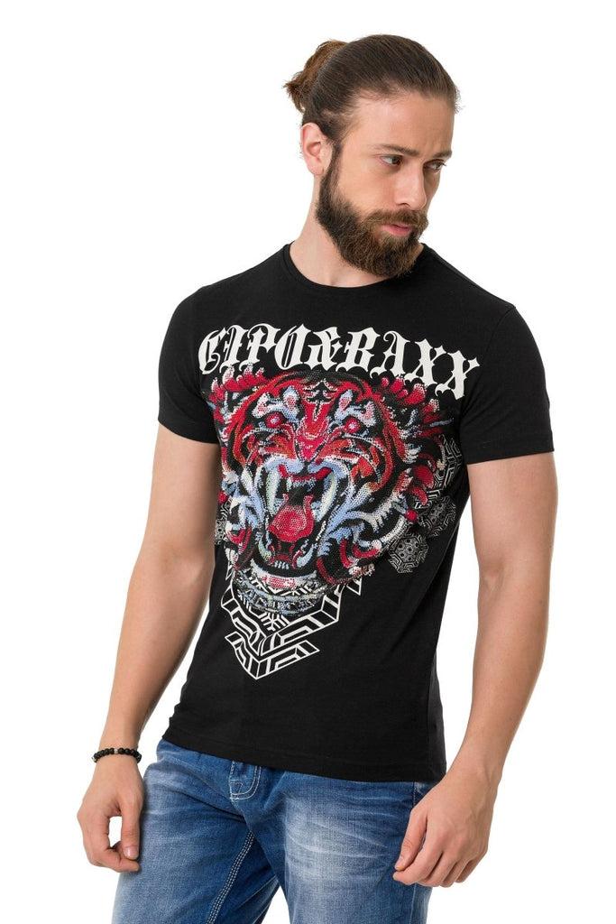 cipo & baxx CT729 Stoned Tiger Pattern T-Shirt BLACK