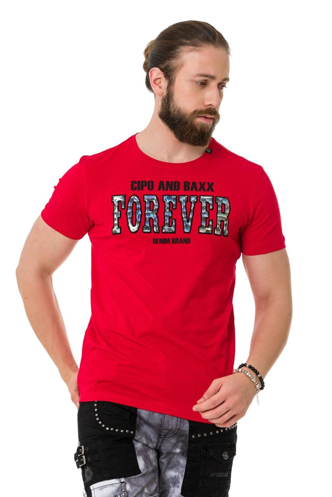 cipo & baxx CT736 Shiny Embossed T-Shirt BLACK