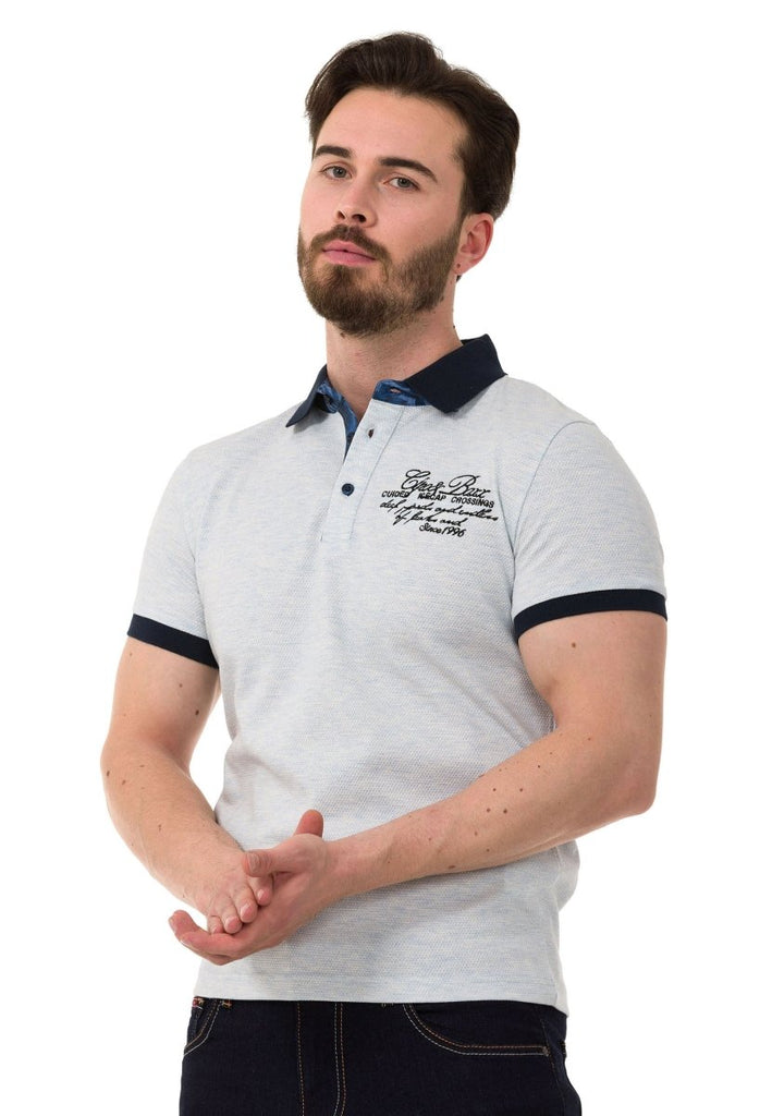 cipo & baxx CT767 Written Polo Neck T-Shirt ICEBLUE
