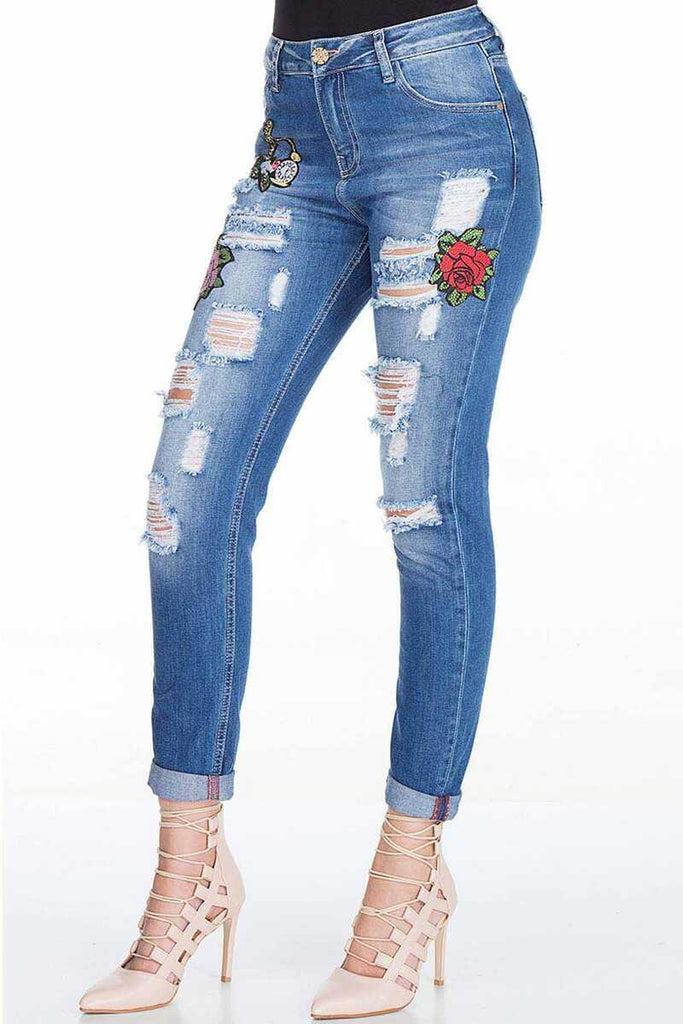 cipo & baxx WD303 Women's High Waist Jean Pants BLUE