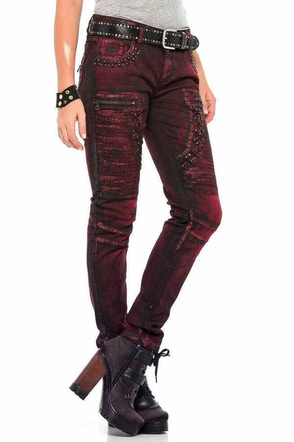 Cipo & Baxx WD388 Claret Red Women's Jean BURGUNDY