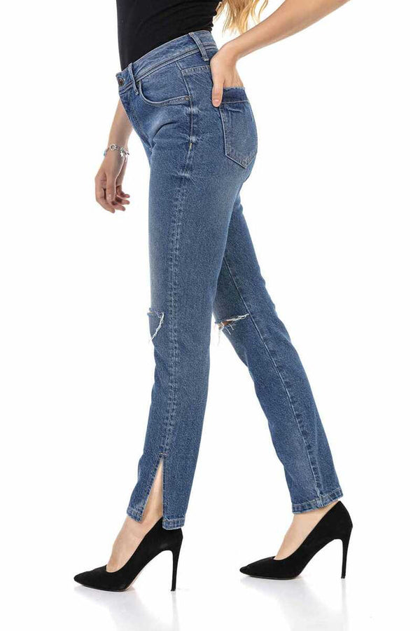 Cipo & Baxx WD448 Torn Knee Blue Mom Jean Pants BLUE