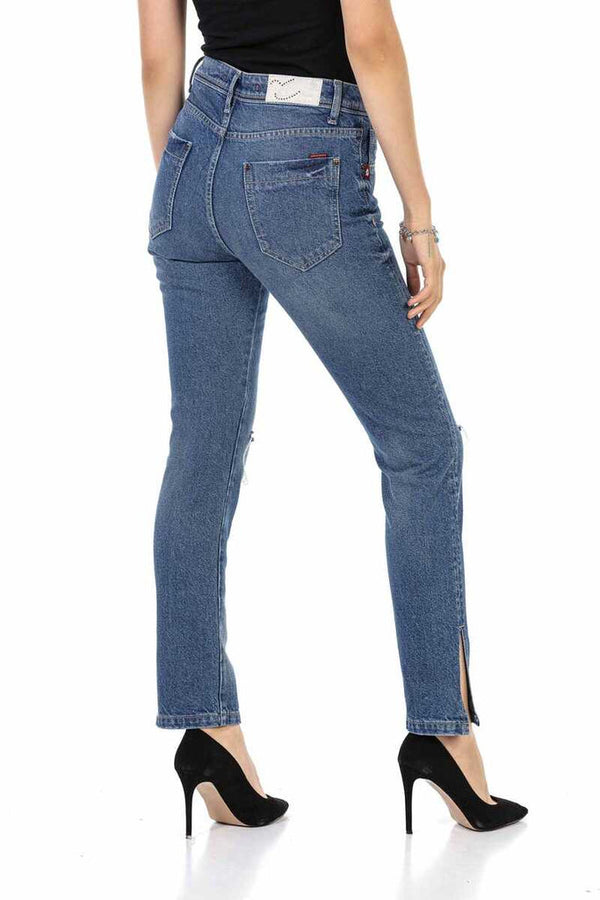 Cipo & Baxx WD448 Torn Knee Blue Mom Jean Pants BLUE
