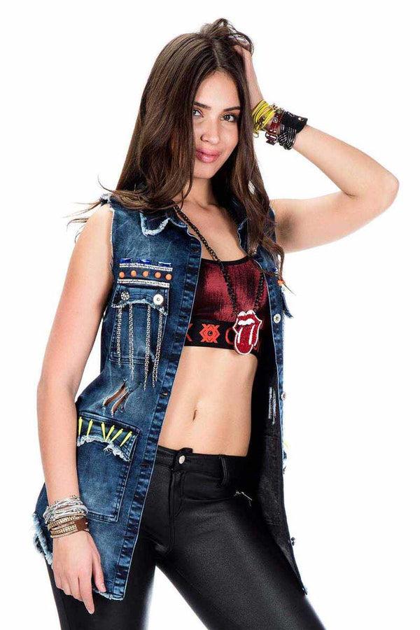 Cipo & Baxx WH106 Women's Denim Vest BLUE-BLACK
