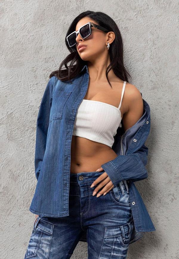 Cipo & Baxx WH134 Basic Women's Blue Shirt BLUE