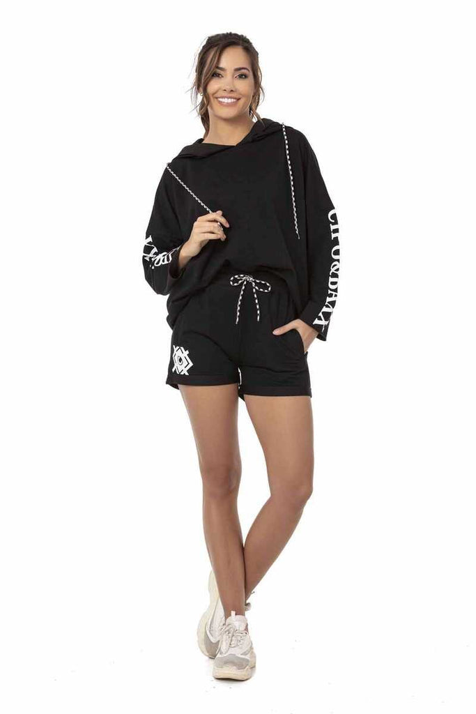 cipo & baxx WLK176 Hoodie Shorts Set BLACK