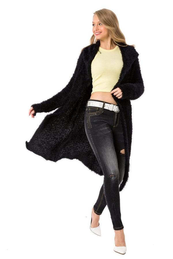 Cipo & Baxx WP244 Plush Long Cardigan BLACK
