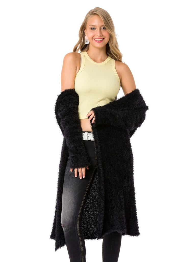 cipo & baxx WP244 Plush Long Cardigan BLACK
