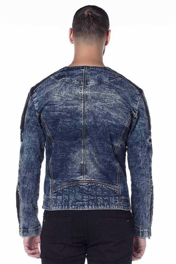 Cipo & Baxx CJ135 Dark Leather Detailed Biker Style Men's Denim Jacket BLUE