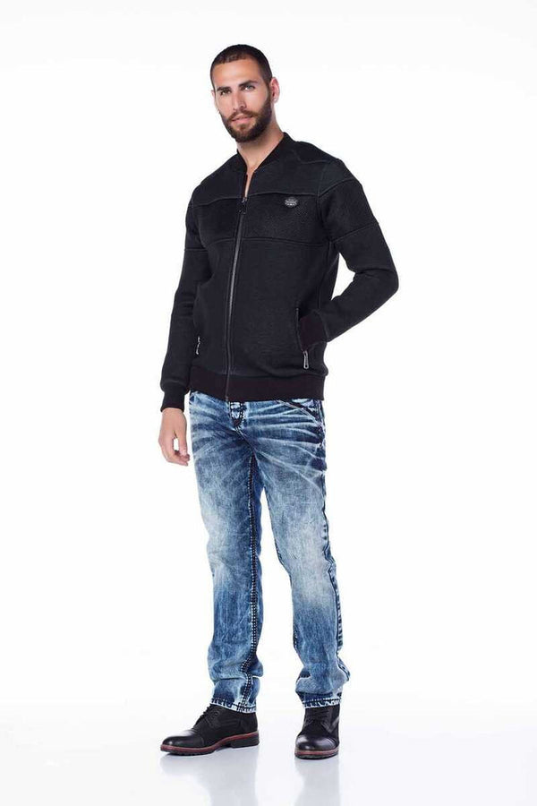 Cipo & Baxx CJ141 Zippered Elastic College Collar Men's Coat BLACK