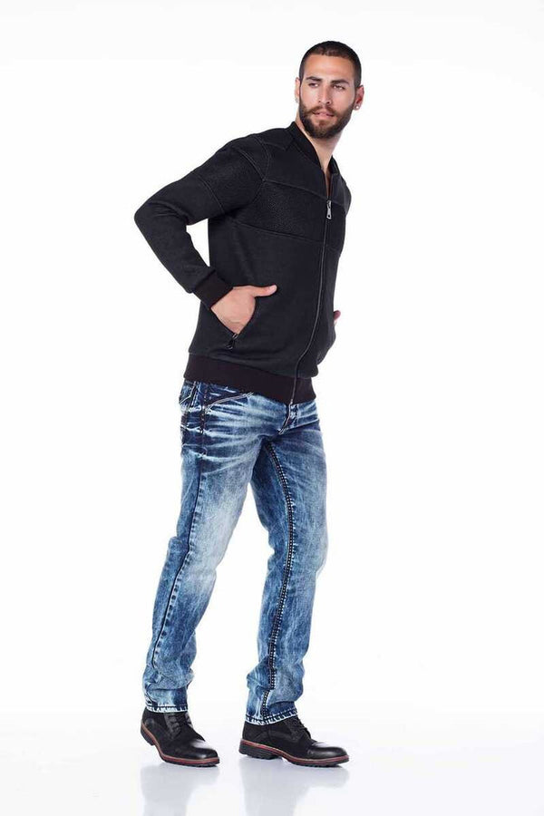 Cipo & Baxx CJ141 Zippered Elastic College Collar Men's Coat BLACK