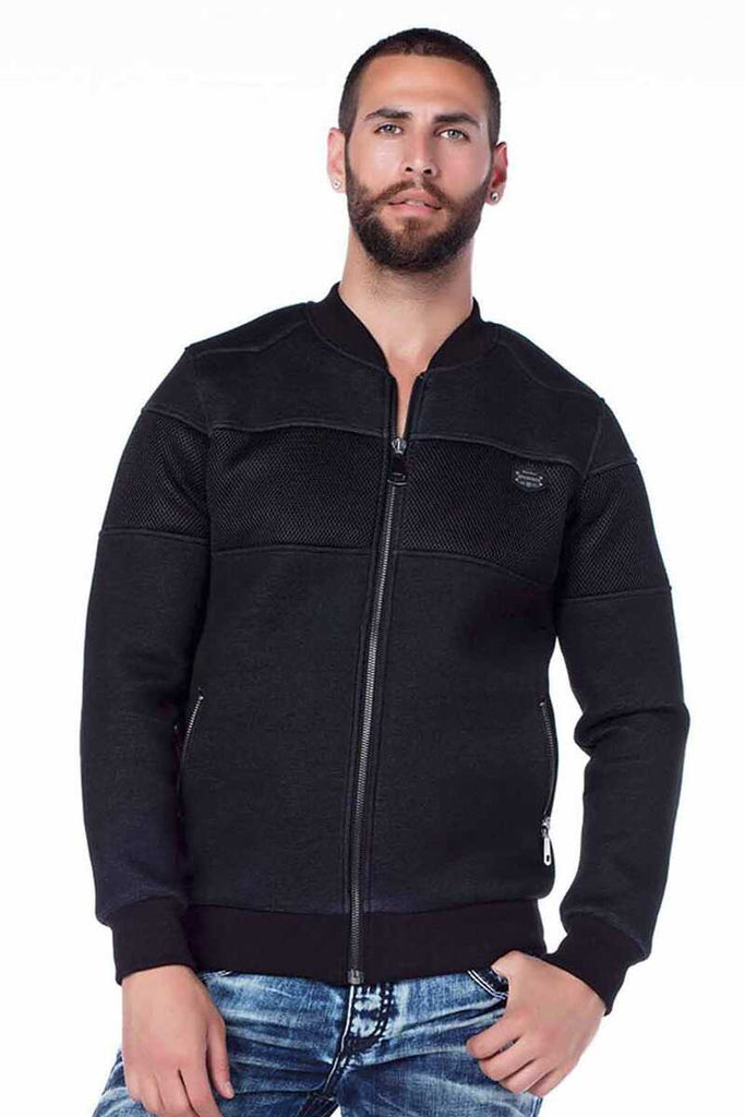 cipo & baxx CJ141 Zippered Elastic College Collar Men's Coat BLACK