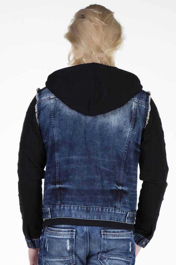 Cipo & Baxx CJ154 Combed Cotton Hooded Men's Denim Jacket With Sleeves BLUE