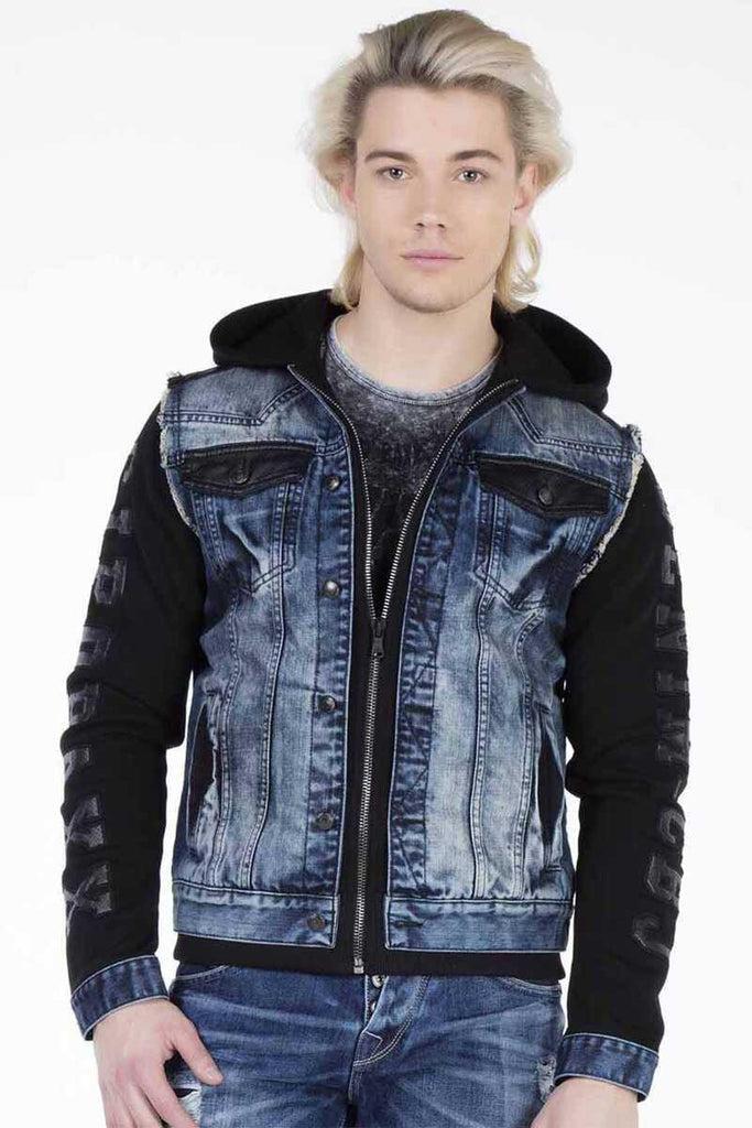 cipo & baxx CJ154 Combed Cotton Hooded Men's Denim Jacket with Sleeves BLUE
