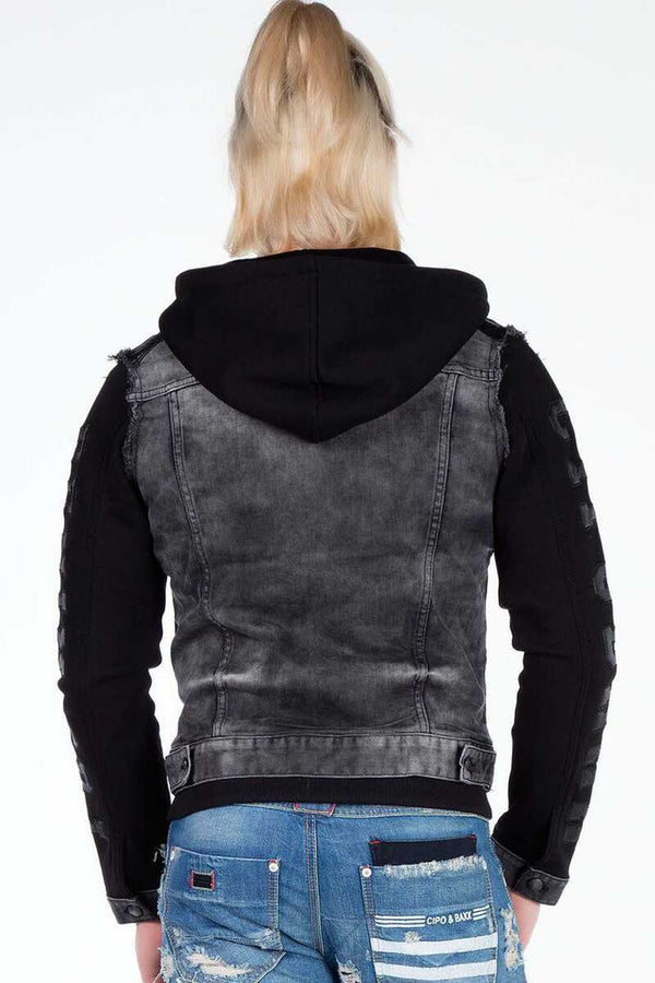 Cipo & Baxx CJ155 Combed Cotton Hooded Men's Denim Jacket With Sleeves BLACK