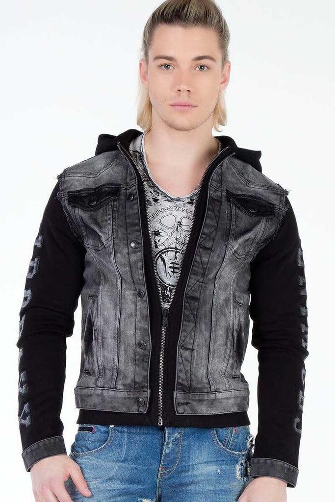 cipo & baxx CJ155 Combed Cotton Hooded Men's Denim Jacket with Sleeves BLACK