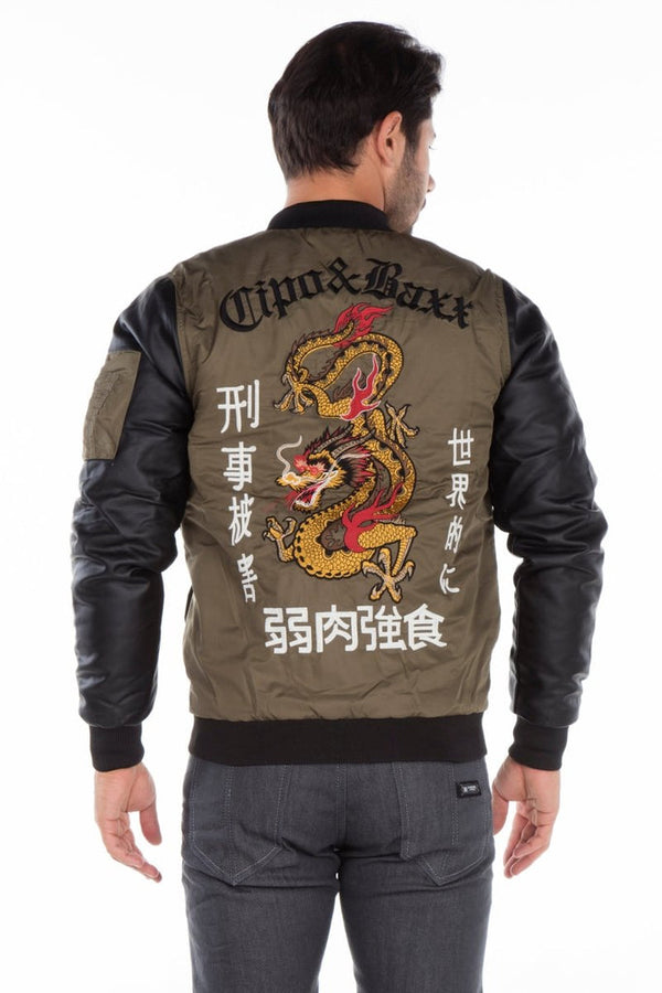 Cipo & Baxx CJ175 Dragon Motif Leather Sleeve Men's Coat RED