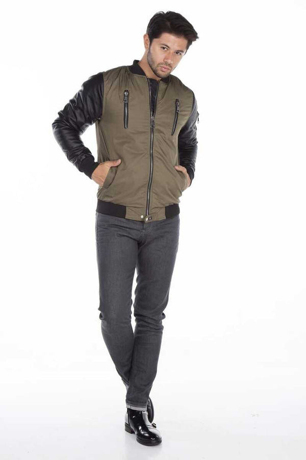 Cipo & Baxx CJ175 Dragon Motif Leather Sleeve Men's Coat RED