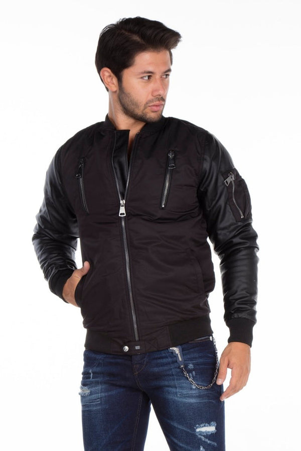 Cipo & Baxx CJ175 Dragon Motif Leather Sleeve Men's Coat RED