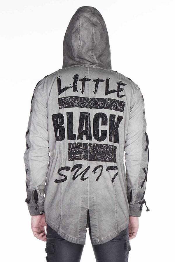 Cipo & Baxx CJ183 Long Sleeves Lace-Up Text Printed Men's Jacket ANTHRACITE