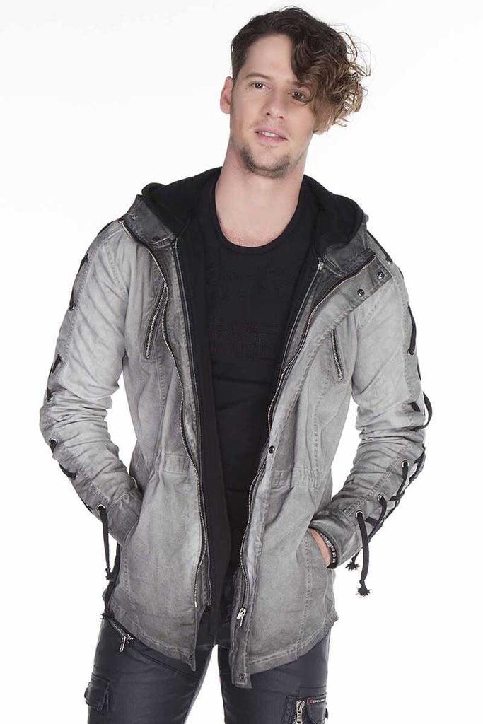 cipo & baxx CJ183 Long Sleeves Lace-Up Text Printed Men's Jacket ANTHRACITE