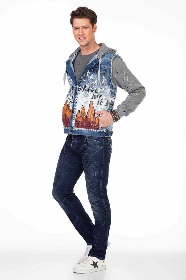Cipo & Baxx CJ209 Dyed Flame Printed Men's Denim Jacket BLUE