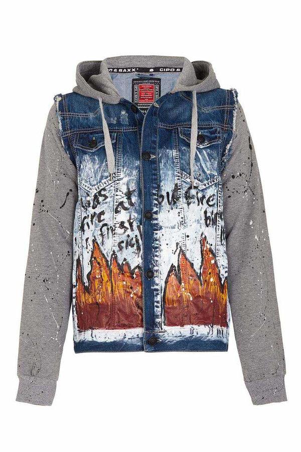 Cipo & Baxx CJ209 Dyed Flame Printed Men's Denim Jacket BLUE
