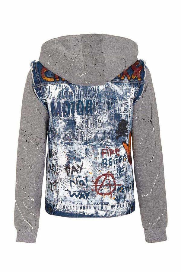 Cipo & Baxx CJ209 Dyed Flame Printed Men's Denim Jacket BLUE