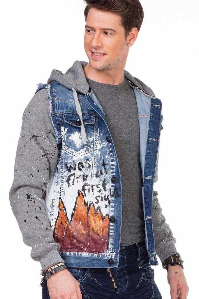 cipo & baxx CJ209 Dyed Flame Printed Men's Denim Jacket BLUE
