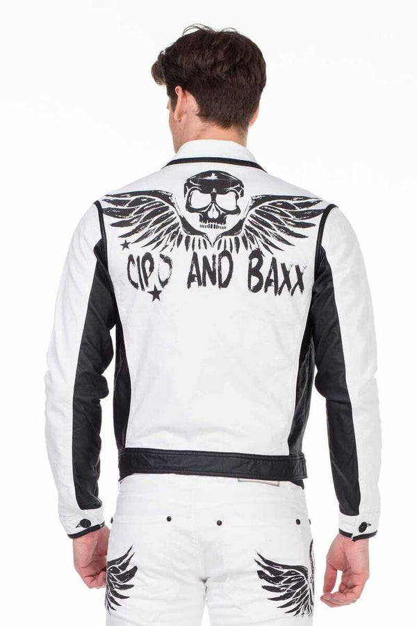Cipo & Baxx CJ213 Skull Printed Men's Biker Jacket WHITE