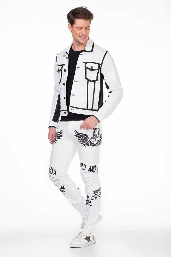 Cipo & Baxx CJ213 Skull Printed Men's Biker Jacket WHITE