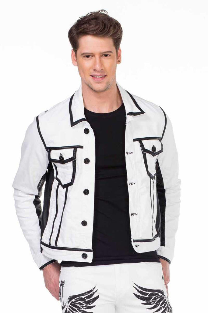 cipo & baxx CJ213 Skull Printed Men's Biker Jacket WHITE