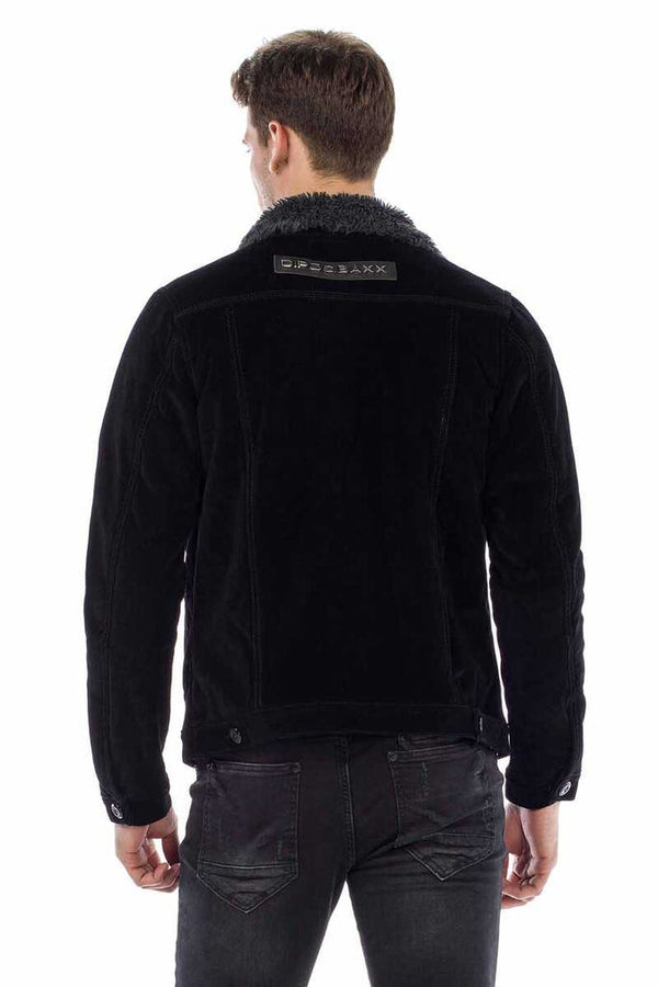 Cipo & Baxx CJ231 Men's Velvet Jacket With Fur Inside Buttons BLACK
