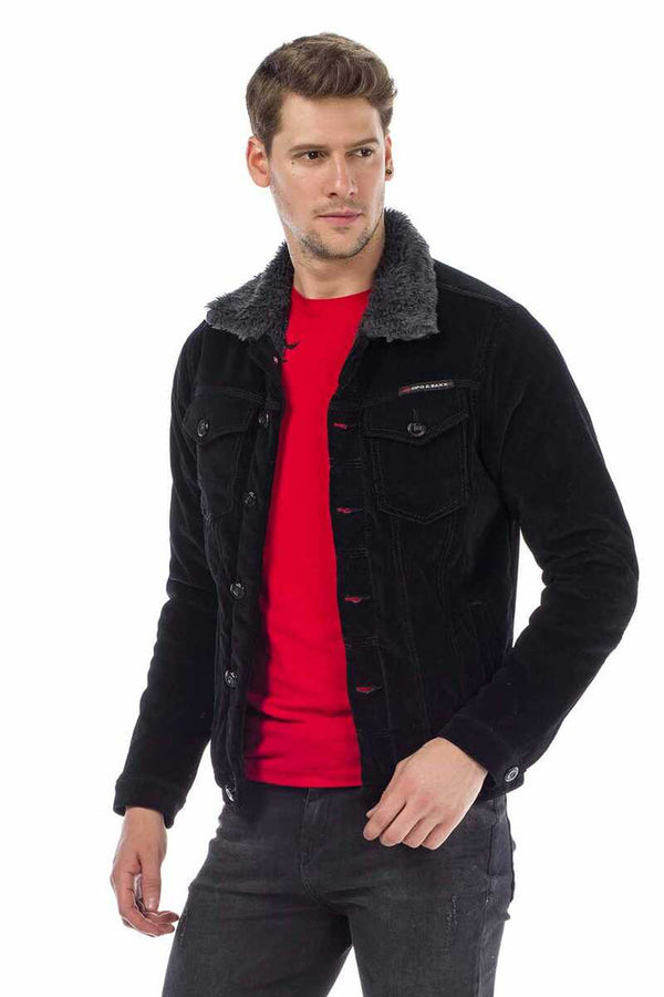 Cipo & Baxx CJ231 Men's Velvet Jacket With Fur Inside Buttons BLACK