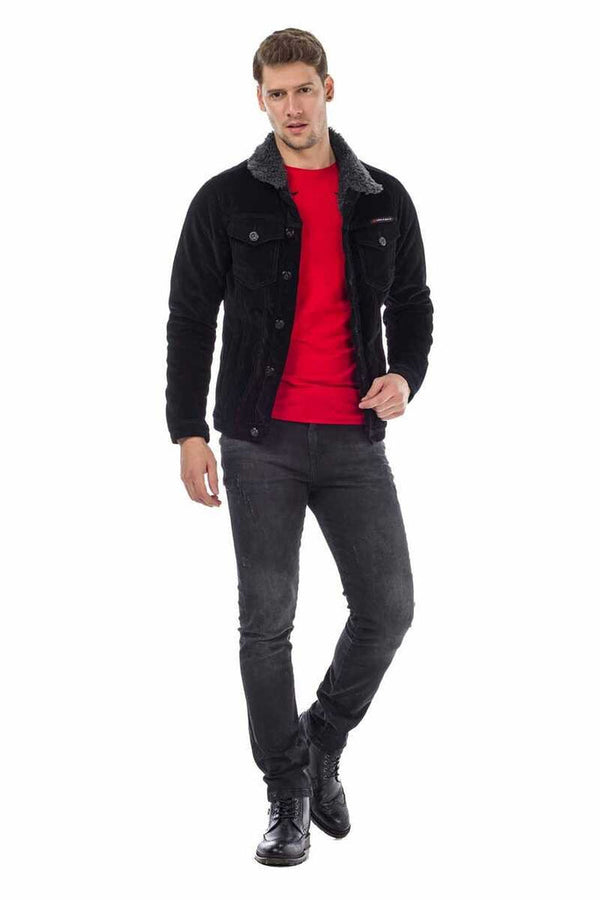 Cipo & Baxx CJ231 Men's Velvet Jacket With Fur Inside Buttons BLACK