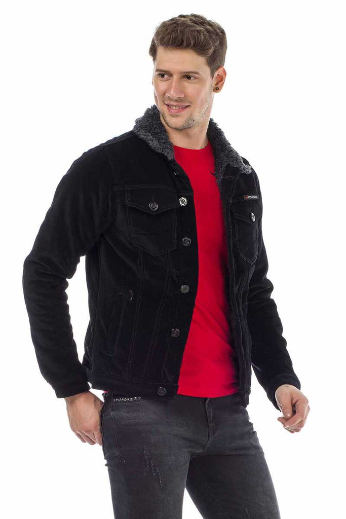 cipo & baxx CJ231 Men's Velvet Jacket with Fur Inside Buttons BLACK