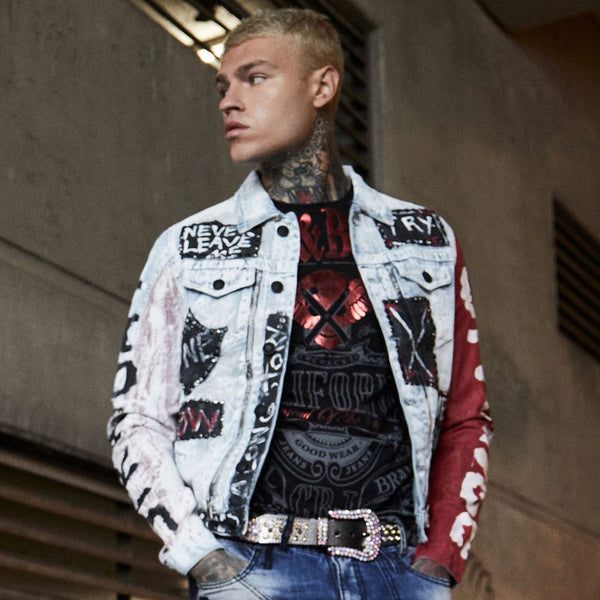 Cipo & Baxx CJ241 Handwriting Painting Zipper Denim Men's Jean Jacket ICEBLUE