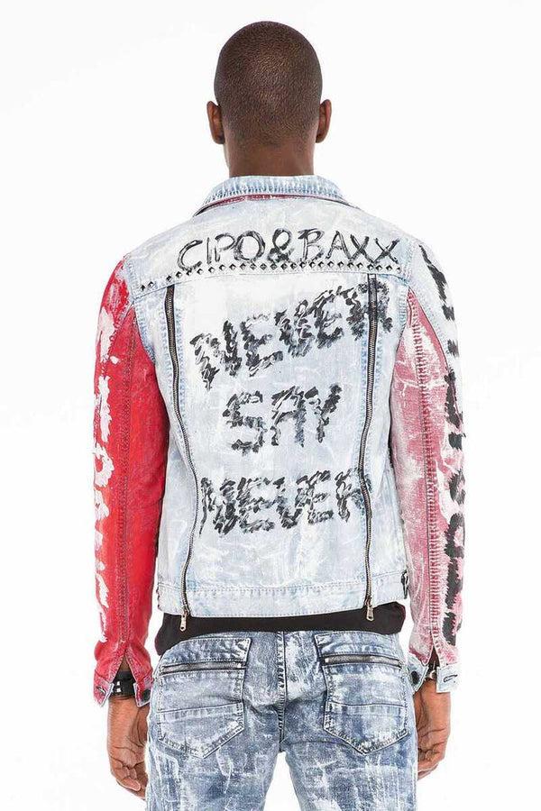 Cipo & Baxx CJ241 Handwriting Painting Zipper Denim Men's Jean Jacket ICEBLUE