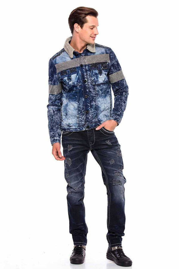 Cipo & Baxx CJ245 Variegated Fur Men's Denim Jacket BLACK